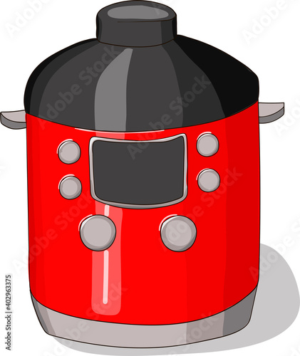 Multicooker, slow cooker in red color, cartoon style vector illustration