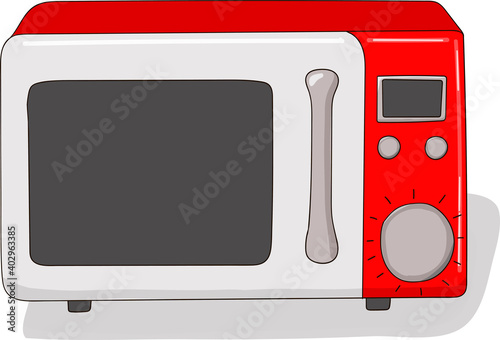 Red microwave, cartoon style vector illustration