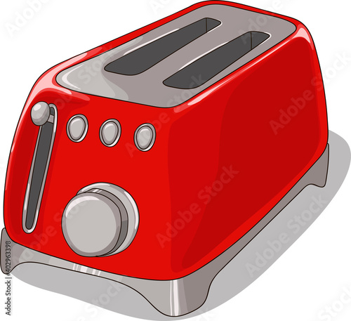 Cartoon red toaster isolated on white background. Cartoon style vector illustration.