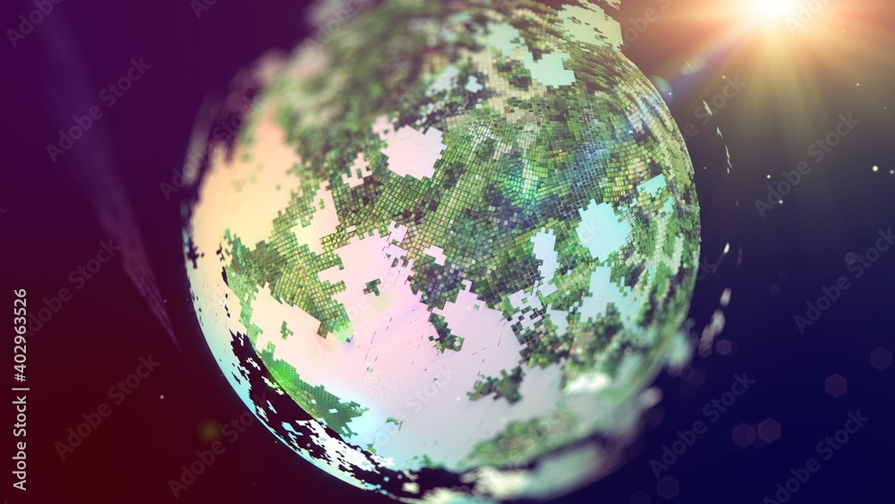 Closeup of planet from space, realistic planet with nice environmental light effects,Technology and Business and Environment concept. 3D render