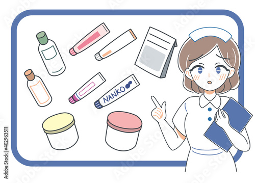 薬の種類を説明する薬剤師のイラスト
