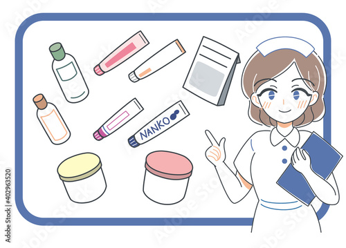 薬の種類を説明する看護師のイラスト