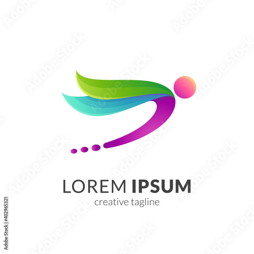 People dragonfly logo concept with colorful 3d style