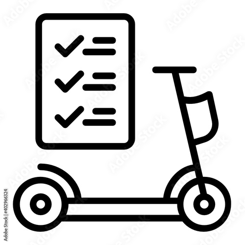 Electric Scooter Checklist Concept, Kick Bike Vector Icon Design, Green transport Symbol on white background, eco Motorized scooter Sign,