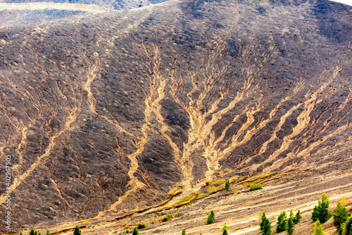 Mining lifeless dumps after quarrying in the city of Karabash, Chelyabinsk region in Russia photo