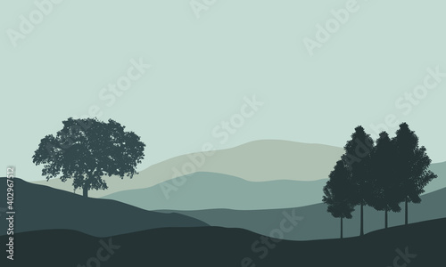 Clear skies, beautiful nature scenery in the morning. Vector