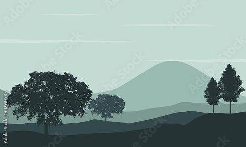 Amazing scenery of the countryside in the morning orning. Vector