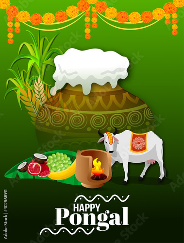 South Indian Festival Pongal Background Template Design Vector Illustration Happy Pongal Holiday Harvest Festival of Tamil Nadu 
