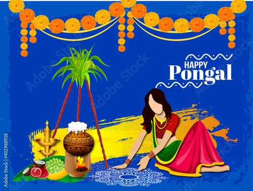 South Indian Festival Pongal Background Template Design Vector Illustration Happy Pongal Holiday Harvest Festival of Tamil Nadu 