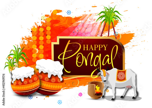 South Indian Festival Pongal Background Template Design Vector Illustration Happy Pongal Holiday Harvest Festival of Tamil Nadu 