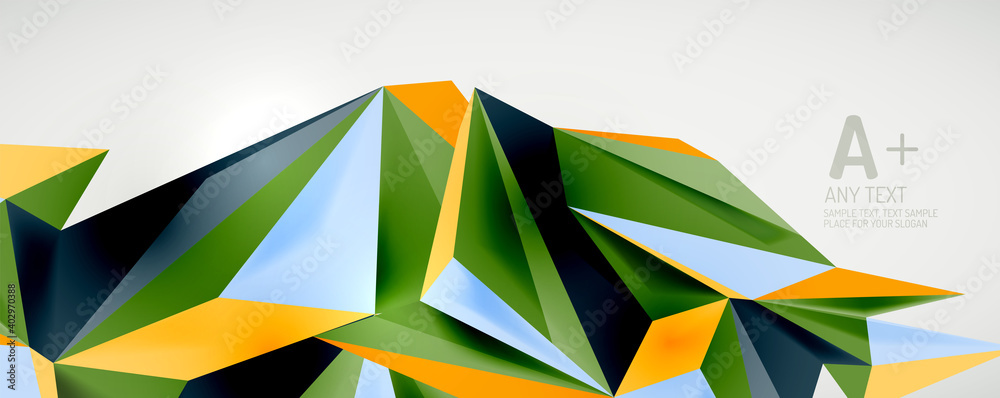 Vector triangle geometric backgrounds. Low poly 3d shape on light backdrop. Vector illustration for covers, banners, flyers and posters and other designs Vector triangle geometric backgrounds. Low poly 3d shape on light backdrop. Vector illustration for covers, banners, flyers and posters and other designs