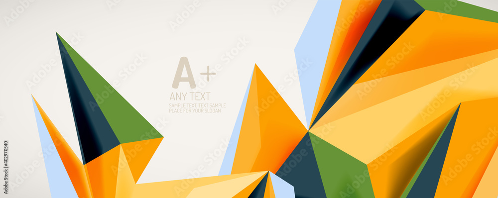 Vector triangle geometric backgrounds. Low poly 3d shape on light backdrop. Vector illustration for covers, banners, flyers and posters and other designs Vector triangle geometric backgrounds. Low poly 3d shape on light backdrop. Vector illustration for covers, banners, flyers and posters and other designs