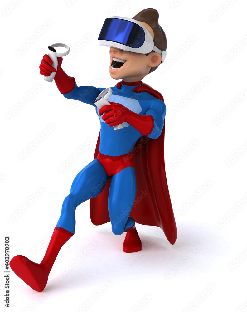 Fun 3D Illustration of a superhero with a VR Helmet Fun 3D Illustration of a superhero with a VR Helmet
