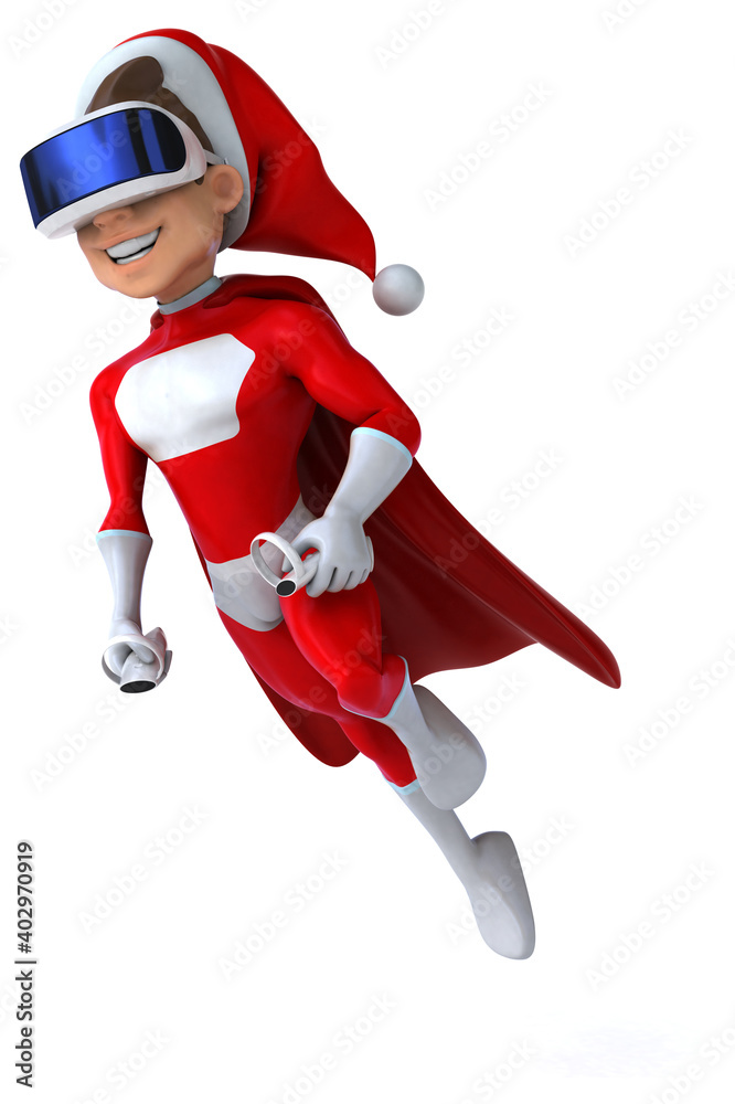 Fun 3D Illustration of a super Santa Claus with a VR Helmet Fun 3D Illustration of a super Santa Claus with a VR Helmet