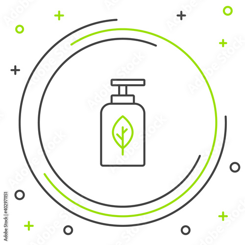 Line Essential oil bottle icon isolated on white background. Organic aromatherapy essence. Skin care serum glass drop package. Colorful outline concept. Vector.