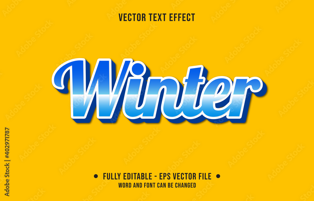 Editable text effect - winter blue and white modern style
