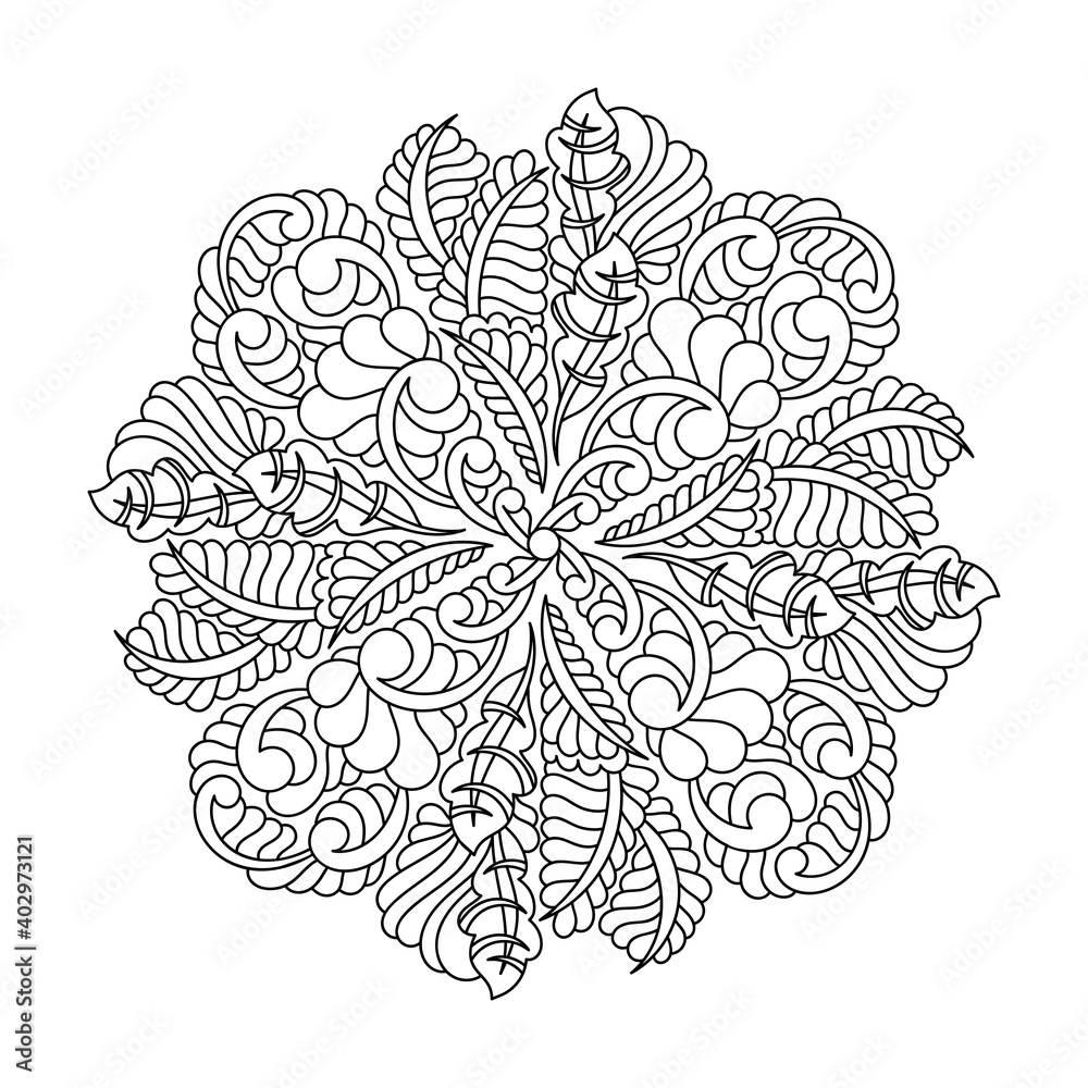 Coloring book, mandala, fantastic flower, Mehndi flower pattern . Ornate hand-drawn vector illustration.