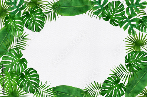 frame of tropical leaves watercolor