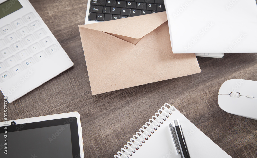 Mail envelope on the business desk. Mail envelope on the business desk.