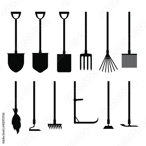 Vector illustration of garden tools silhouettes set