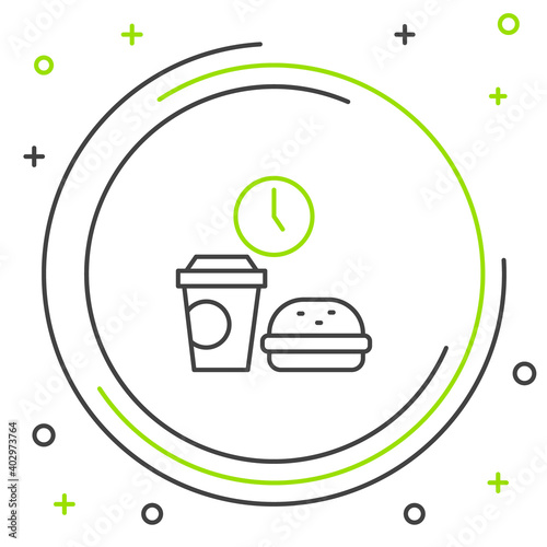 Line Fast food time icon isolated on white background. Colorful outline concept. Vector.