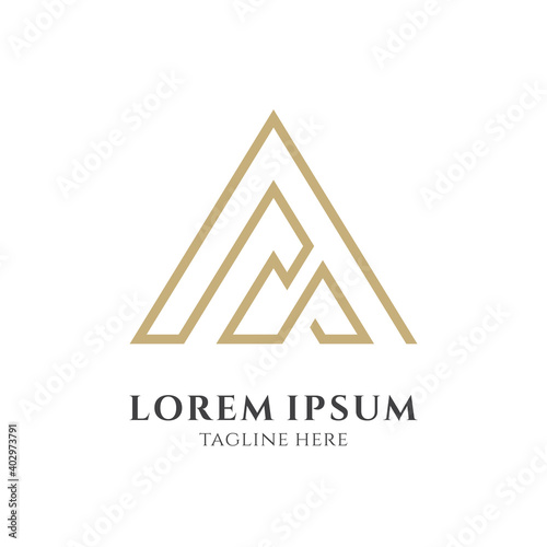 Luxury initial A with line concept in gold color
