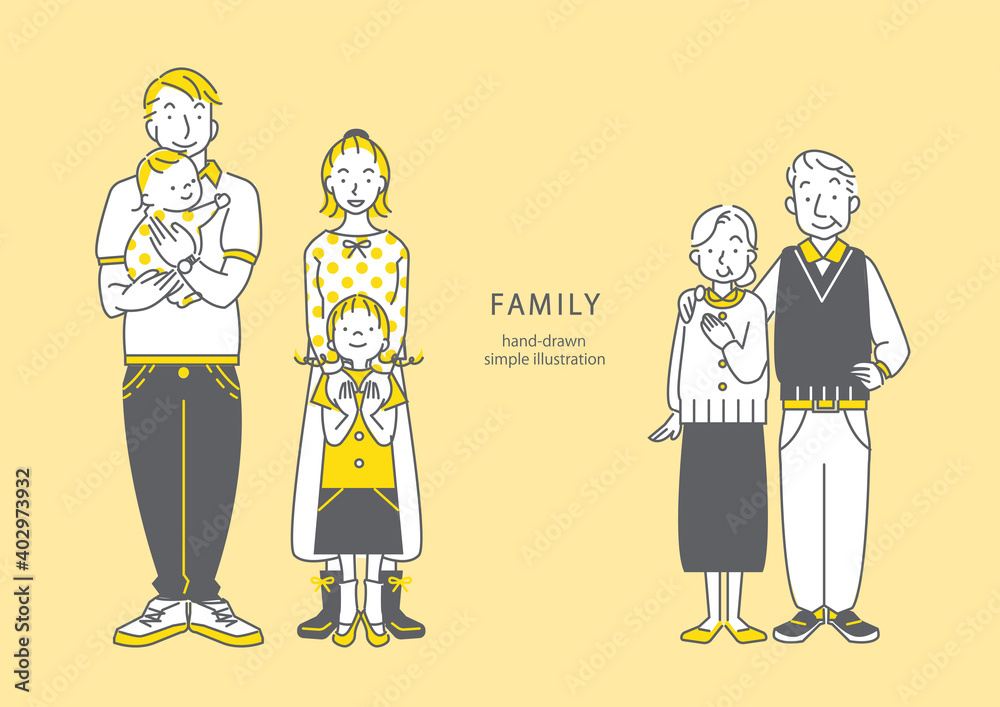シンプルでおしゃれな三世代家族の線画イラスト Stock Vector Adobe Stock