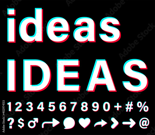Ideas white sign on black background.