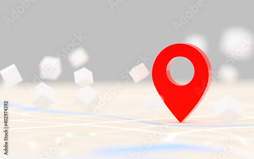 3D Rendering red GPS pinpoint of destination on the map, for navigator and route for travel concept, select focus shallow depth of field