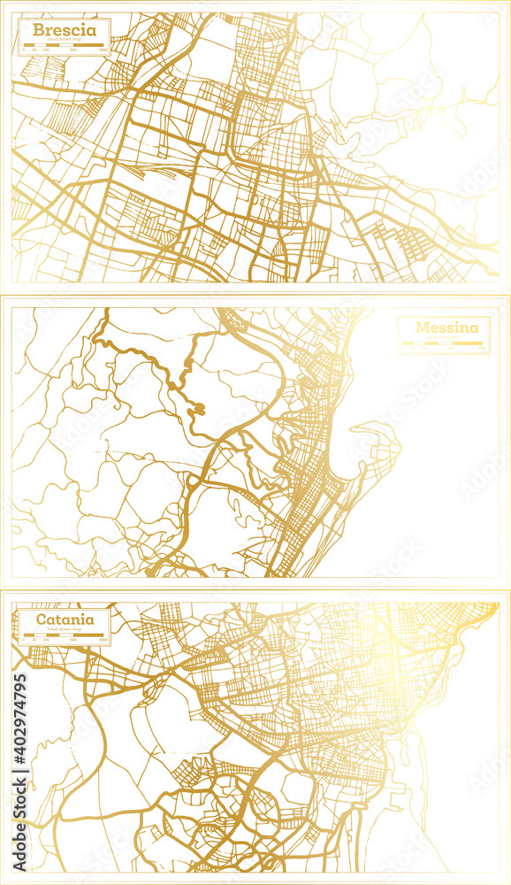 Obraz premium Messina, Catania and Brescia Italy City Map Set.