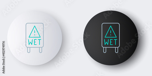 Line Wet floor and cleaning in progress icon isolated on grey background. Cleaning service concept. Colorful outline concept. Vector.