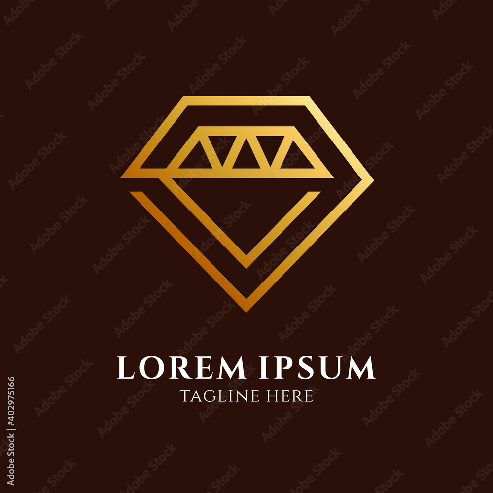 Luxury diamond logo template with line concept in gradient gold color Luxury diamond logo template with line concept in gradient gold color