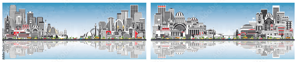 Welcome to Mexico and Greece City Skylines Set with Gray Buildings ...