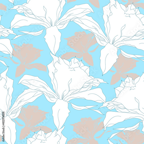 Seamless pattern with flowers. Hand drawn floral background. Artwork for textiles, fabrics, souvenirs, packaging and greeting cards.