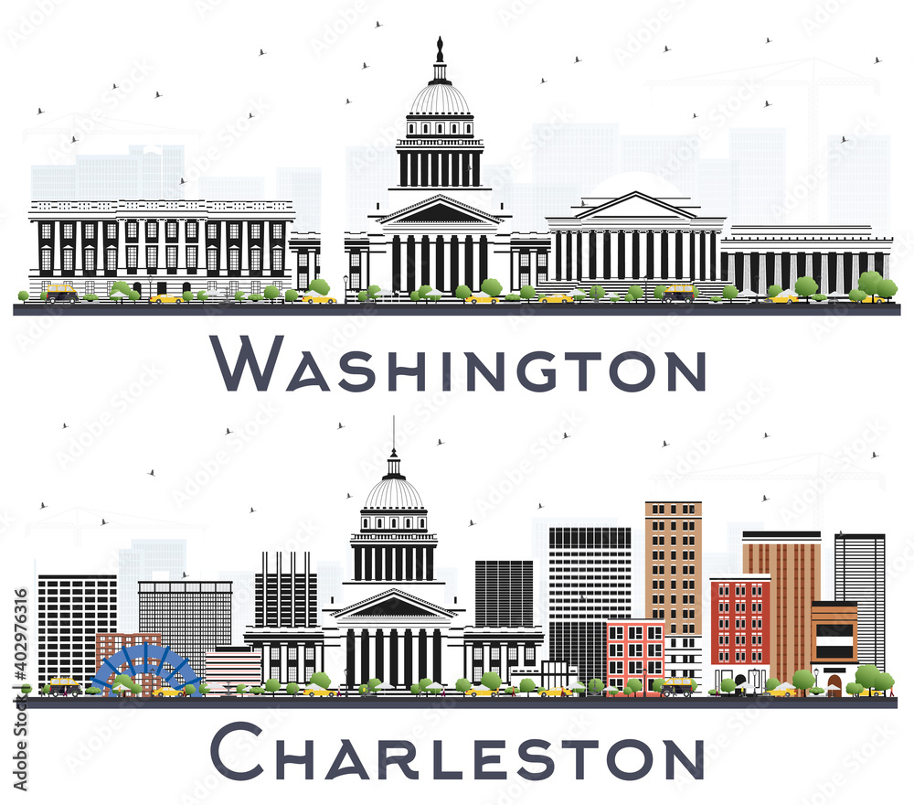 Washington DC USA and Charleston West Virginia City Skylines Set.