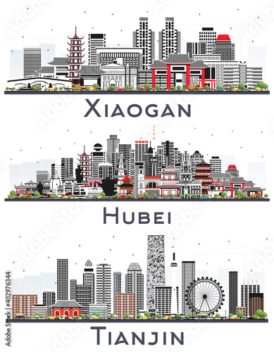 Tianjin, Hubei Province and Xiaogan China City Skylines Set. photo