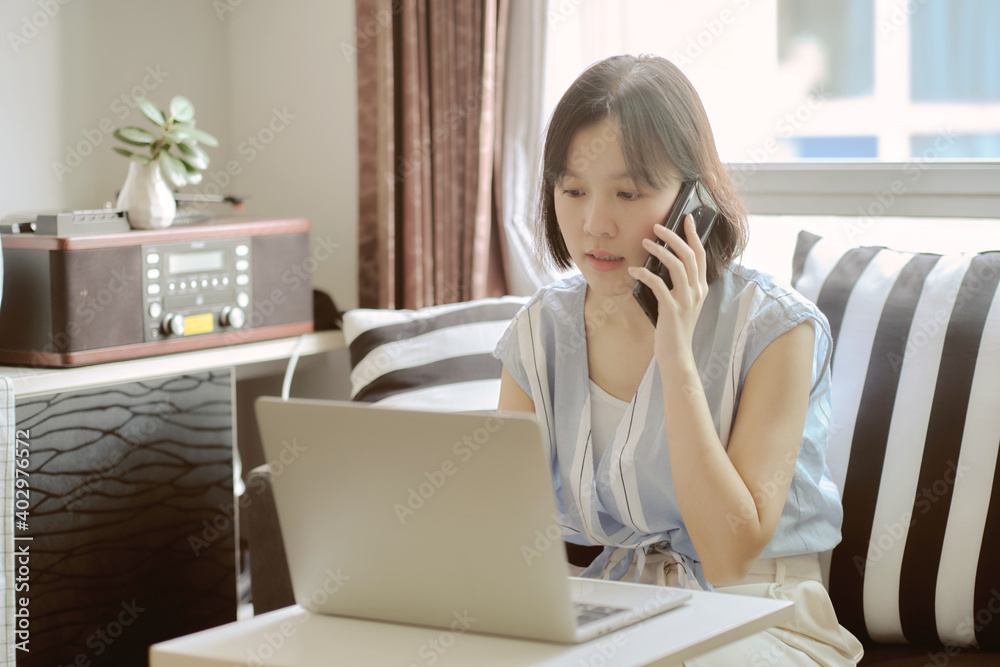 Asian women working at home in covid-19 crisis Asian women working at home in covid-19 crisis