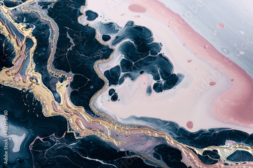 Cuadro en lienzo Beautiful blue, gold and pink waves and swirls
