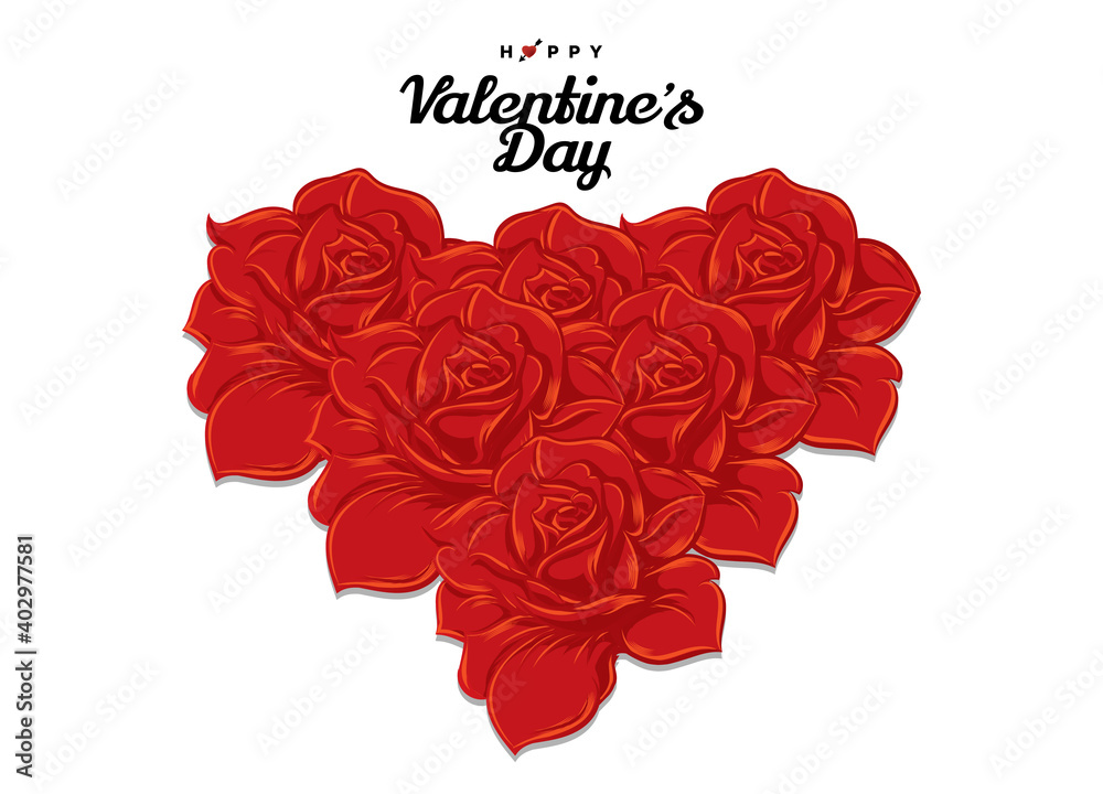 Fototapeta Happy Valentine's Day with red roses in heart shape