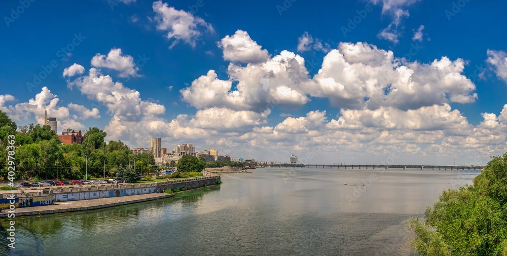 Dnieper river and  embankment of Dnipro in Ukraine