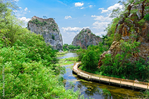 Fototapeta Naklejka Na Ścianę i Meble -  Beautiful Rock mountain, Khao Ngu Stone Park, Ratchaburi, Thailand.