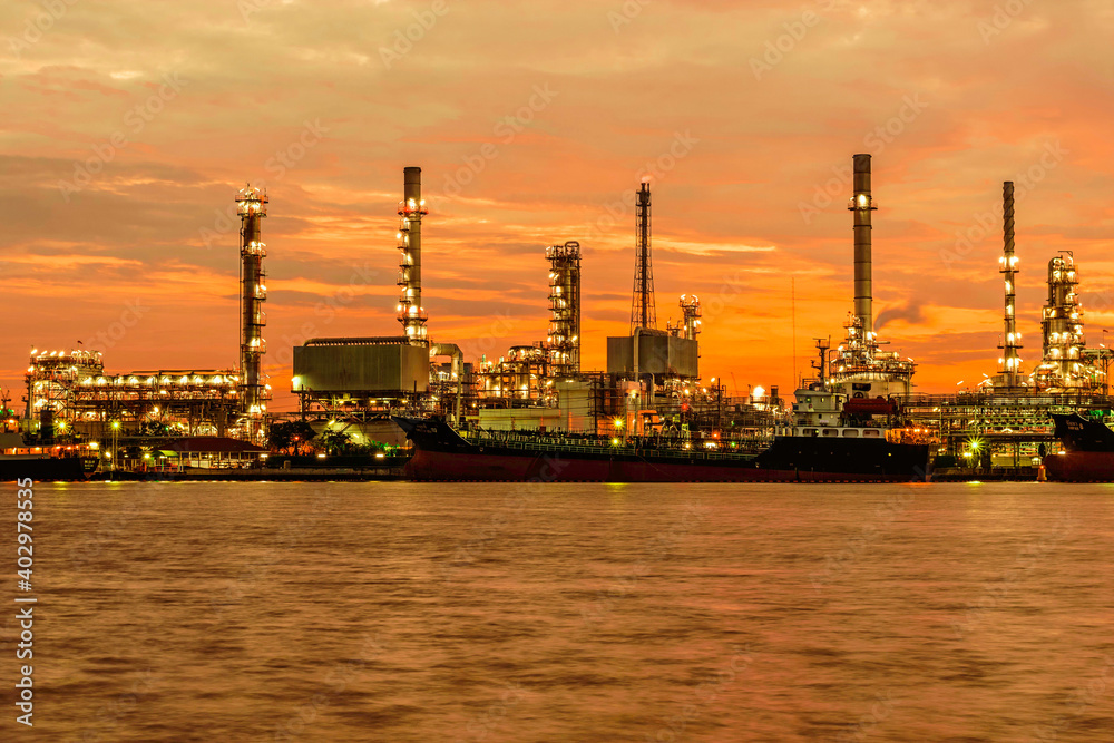 Morning sunrise at Oil Refinery Power Plant, Phra Khanong, Bangkok, Thailand.