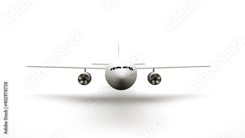 3d rendering, wings and propellers of a passenger plane. Air transport, airport, isolated element on white background, design. Front view.