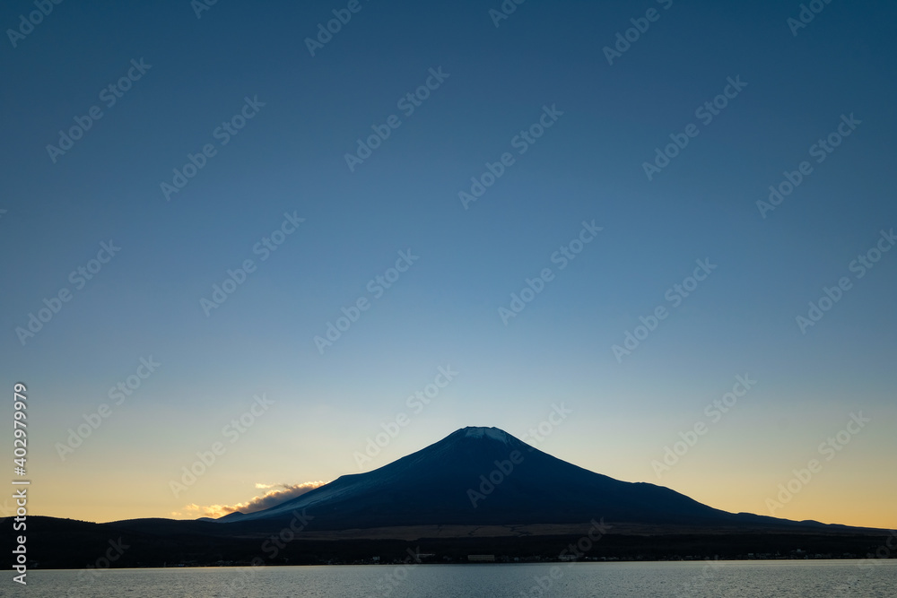 山梨県の山中湖と富士山