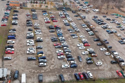 Outdoor parking lot with semi-durable surface, top view