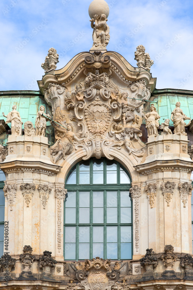 18th century baroque Zwinger Palace, polish coat of arms on the Wallpavillon, Dresden, Germany