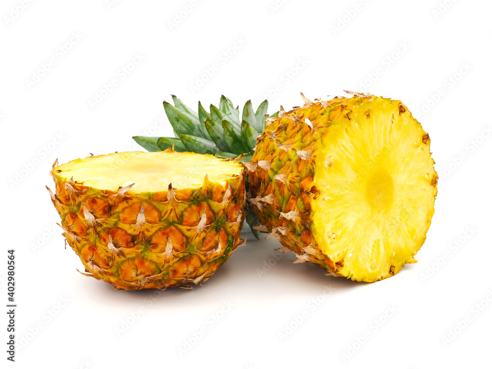 Two halves of pineapple fruit isolated on white background Two halves of pineapple fruit isolated on white background