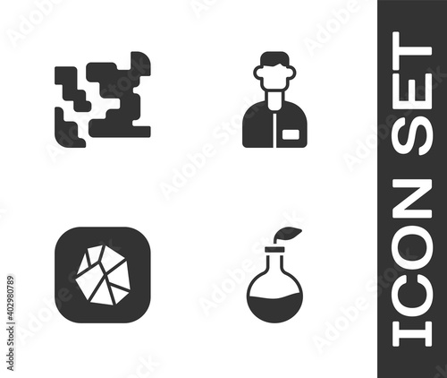 Set Plant breeding, Gaseous, Salt stone and Laboratory assistant icon. Vector.