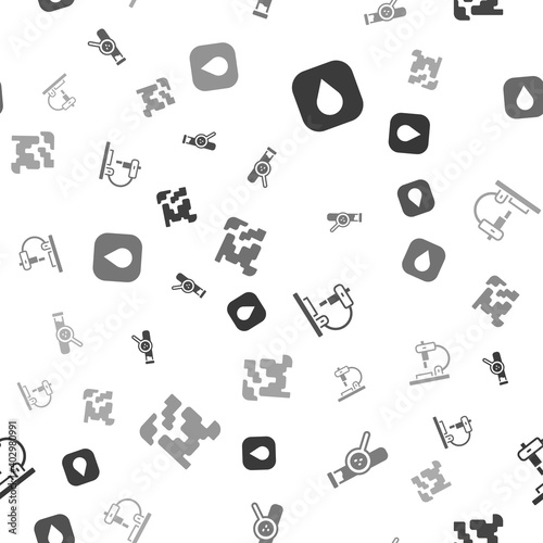 Set Water drop, Test tube and flask, Microscope and Gaseous on seamless pattern. Vector.