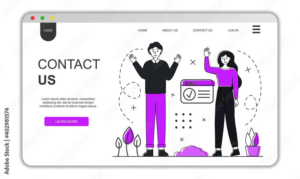 Contact us landing page concept. Web page design. Contact Us flat vector illustration concept,can be used for landing page, ui, web, app intro card, editorial, flyer, and banner Contact us landing page concept. Web page design. Contact Us flat vector illustration concept,can be used for landing page, ui, web, app intro card, editorial, flyer, and banner
